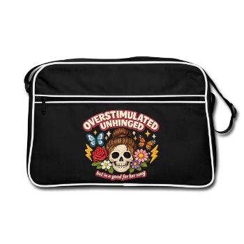 Overstimulated Skull with Flowers Patch - Retro Bag - black/white - Front