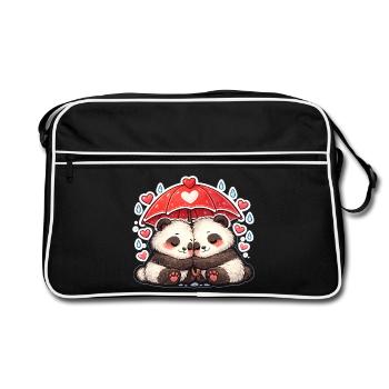Panda Rain Heart Under Umbrella - Retro Bag - black/white - Front