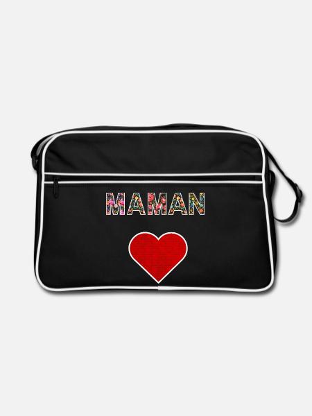 Floral Mom Heart Mother's Day Gift - Retro Bag - black/white - Front