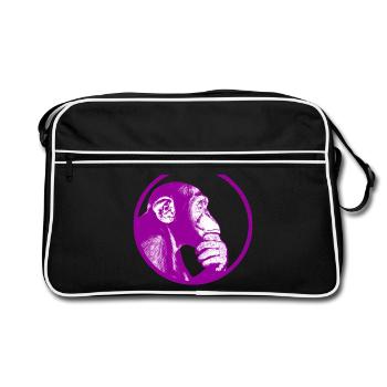 Denke nach Affe Schimpanse - Retro Tasche - Schwarz/Weiß - Vorne