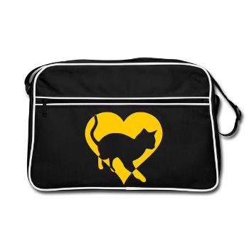 Chat chat minou cadeau coeur - Sac Retro - noir/blanc - Devant
