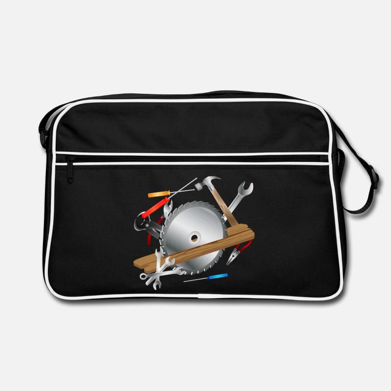 Circular saw blade with wooden board and tools Retro Bag