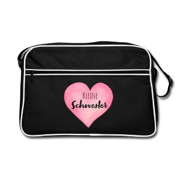 Kleine Schwester Herz - Retro Tasche - Schwarz/Weiß - Vorne