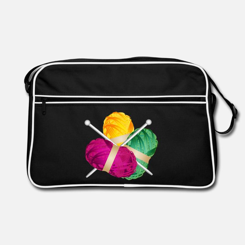 three colorful balls of wool with knitting needles Retro Bag