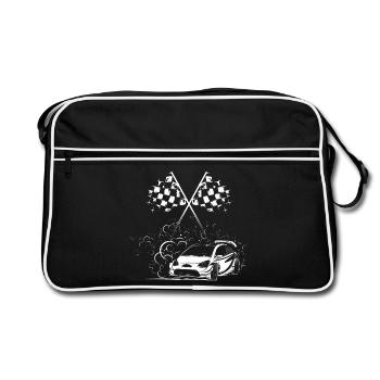 Icône de voitures drapeau à damier Logo de l’icône de dérive de rallye - Sac Retro - noir/blanc - Devant