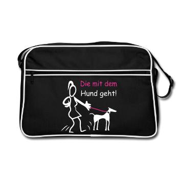 Die mit dem Hund geht ! - Retro Tasche - Schwarz/Weiß - Vorne