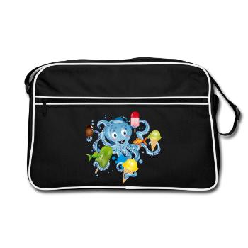 cooler Oktopus mit vielen Eissorten unter Wasser - Retro Tasche - Schwarz/Weiß - Vorne