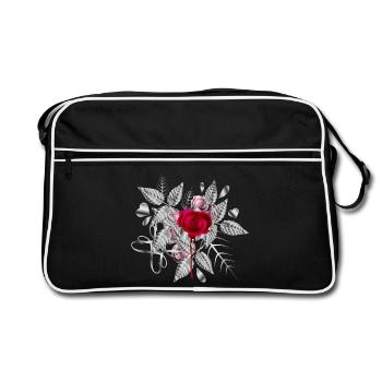 silver Valentine's Day arrangement with roses - Retro Bag - black/white - Front