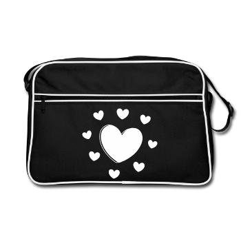 Cœur blanc Cœur Cœur Motif cœur cadeau - Sac Retro - noir/blanc - Devant