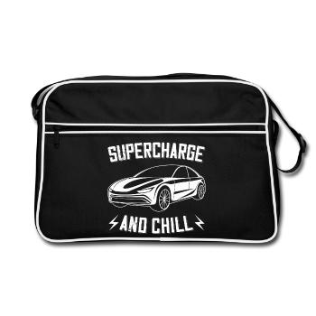 Supercharge And Chill - pour les fans de voitures électriques - Sac Retro - noir/blanc - Devant