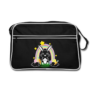 Easter Bunny Bunny with Rainbow and Easter Eggs - Retro Bag - black/white - Front