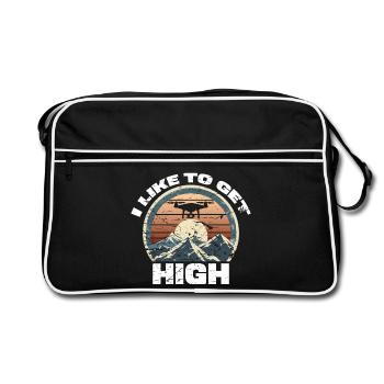 Drohne I like to get high - Retro Tasche - Schwarz/Weiß - Vorne