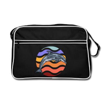 Dolphin in wave pattern - Retro Bag - black/white - Front
