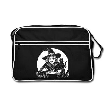 Witch Cooking Cook Soup Cooking Spoon Cat Black - Retro Bag - black/white - Front