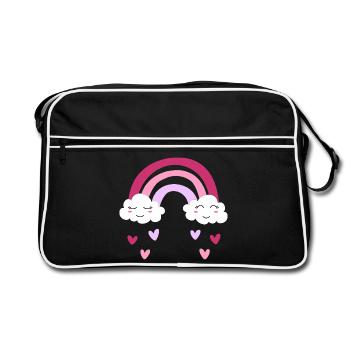 Purple rainbow with clouds and hearts for girls - Retro Bag - black/white - Front
