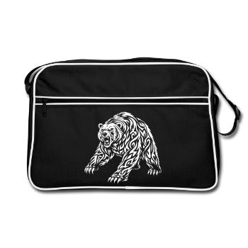 Tribal Grizzly – Wild Bear Motif - Retro Bag - black/white - Front