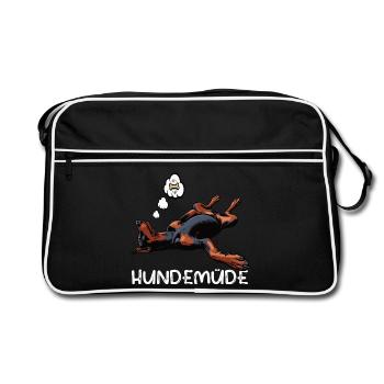 Hundemüde Dobermann Dobermannbesitzer Dobermänner - Retro Tasche - Schwarz/Weiß - Vorne