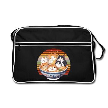 Fan de nouilles Kawaii dans le bol de ramen des chats dans le bol de Ramen - Sac Retro - noir/blanc - Devant