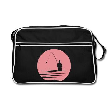 Angler, Lake, Evening Sun, Sea, Fish, Symbol Nature - Retro Bag - black/white - Front