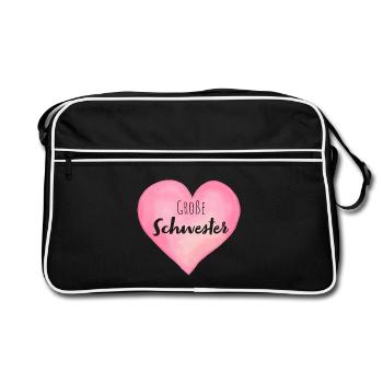 Große Schwester Herz - Retro Tasche - Schwarz/Weiß - Vorne