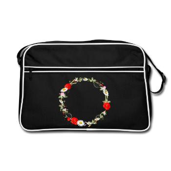 wunderschöner Sommerwiesen Kranz mit Mohnblumen - Retro Tasche - Schwarz/Weiß - Vorne