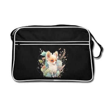 Renard Aquarelle Fleurs - Sac Retro - noir/blanc - Devant