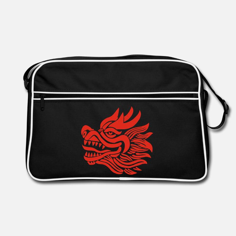 Chinesischer Drachenkopf (Rot) - Retro Tasche - Schwarz/Weiß