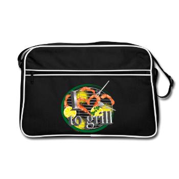 A barbecue with lemons and prawns in the shape of a heart - Retro Bag - black/white - Front