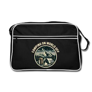 Camping auf der Welt aus - Retro Tasche - Schwarz/Weiß - Vorne