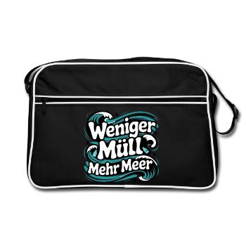Less Waste More Sea Saying Environment Marine Conservation - Retro Bag - black/white - Front