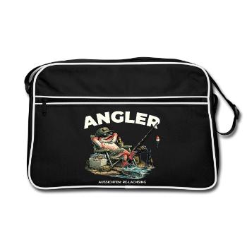 Angeln Re Lachs lustiger Spruch Angler Geschenk - Retro Tasche - Schwarz/Weiß - Vorne
