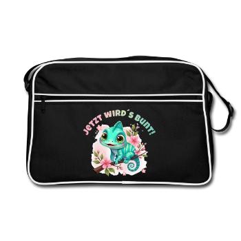 Maintenant, ça devient coloré - Un mignon caméléon aquarelle - Sac Retro - noir/blanc - Devant