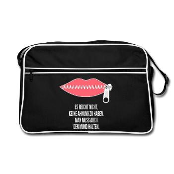 Reißverschluss Mund – Keine Ahnung, Mund halten - Retro Tasche - Schwarz/Weiß - Vorne