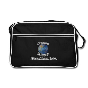 Planet Introvert Nerd, Fun, Geschenk Sprüche, Buch - Retro Tasche - Schwarz/Weiß - Vorne