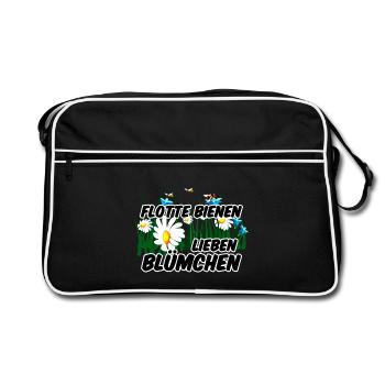 Bienen Blümchen Blumen lustig Spruch - Retro Tasche - Schwarz/Weiß - Vorne