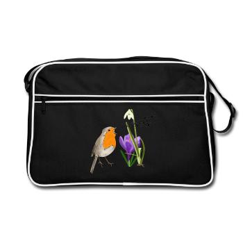 Printemps, rouge-gorge, chant - Sac Retro - noir/blanc - Devant