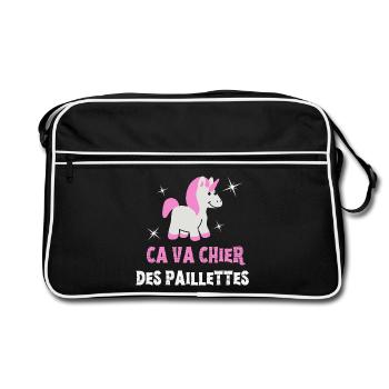 ca va chier des paillettes, licorne, unicorne - Sac Retro - noir/blanc - Devant