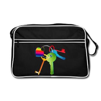Porte-clés avec clés colorées et cœur coloré - Sac Retro - noir/blanc - Devant
