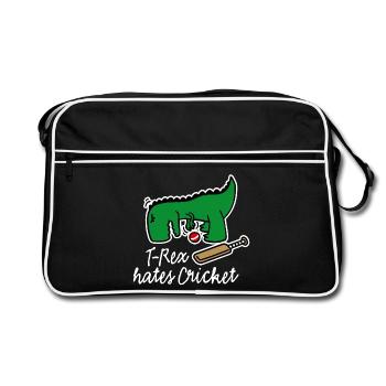 Cricket player dinosaur, T-Rex hates cricket - Retro Bag - black/white - Front