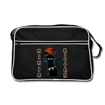 Ninja cat samurai kitten Assassin kitty Meow - Retro Bag - black/white - Front