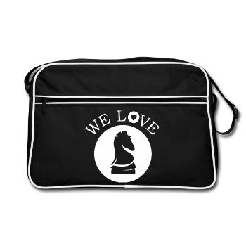 we love Schach Pferd Symbol Logo icon Illustration - Retro Tasche - Schwarz/Weiß - Vorne