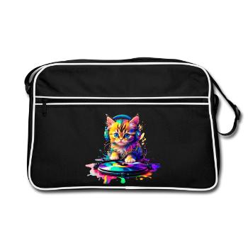 DJ Kitty – Rainbow 2 - Retro Bag - black/white - Front