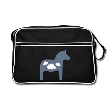 Dalapferd Wolken skandinavisch Weihnachten Pferd - Retro Tasche - Schwarz/Weiß - Vorne