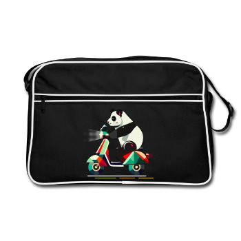 cuter panda on a colorful scooter - Retro Bag - black/white - Front