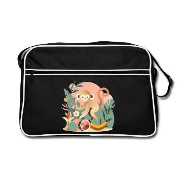 Playful monkey with tropical fruits - Retro Bag - black/white - Front