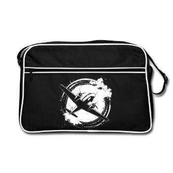 Flugzeug Skizze - Retro Tasche - Schwarz/Weiß - Vorne