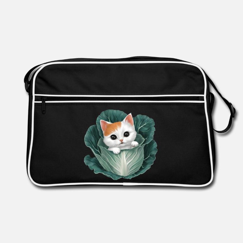 Kitten Peeking from Cabbage Leaf Retro Bag