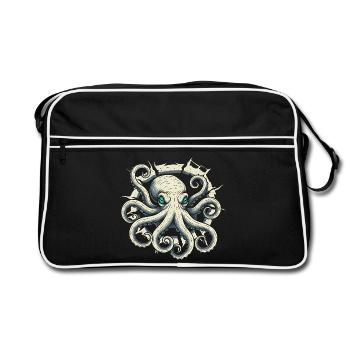 Pieuvre sortant de la fissure - tentacule de pieuvre - Sac Retro - noir/blanc - Devant