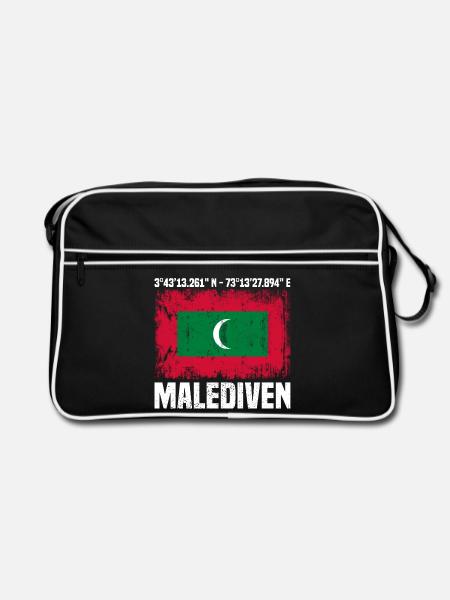 Malediven Koordinaten - Retro Tasche - Schwarz/Weiß