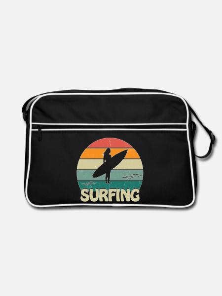 Surfing Sunset Woman - Retro Tasche - Schwarz/Weiß